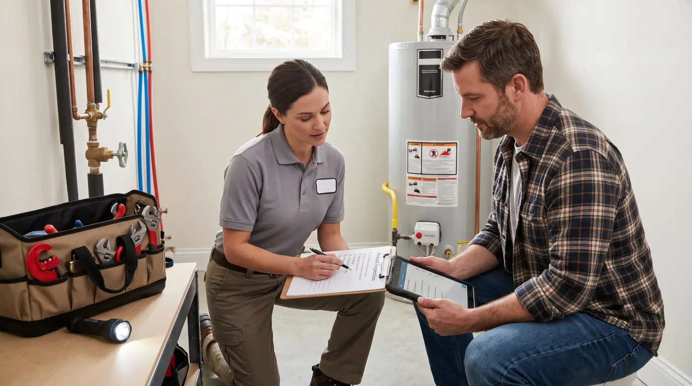 Use this annual plumbing inspection checklist to catch leaks, drain issues, water heater problems, pressure changes, and seasonal plumbing risks.